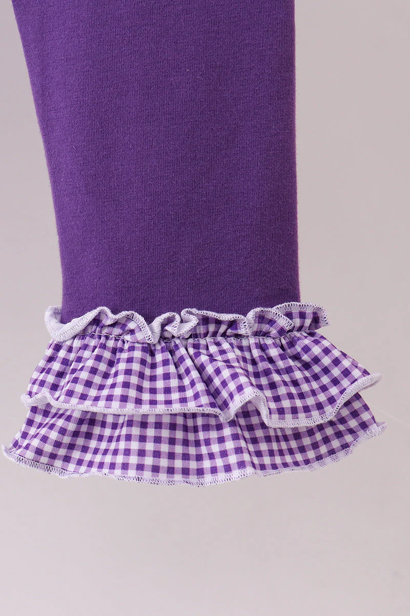 Premium Purple LSU tiger football embroideyr gingham ruffle pants set - Image 5