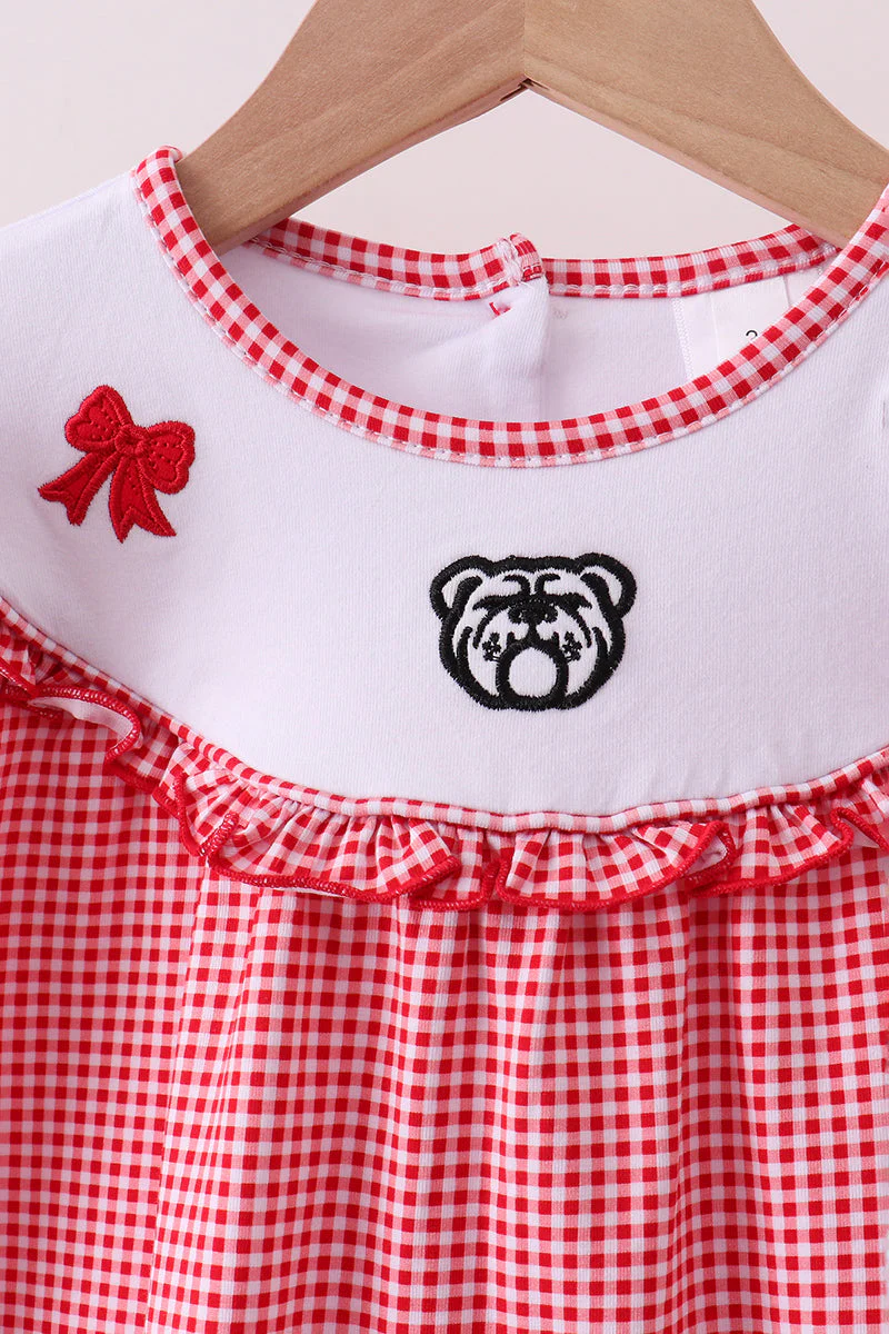 Premium Red Georgia bulldog embroidery ruffle pants set - Image 2