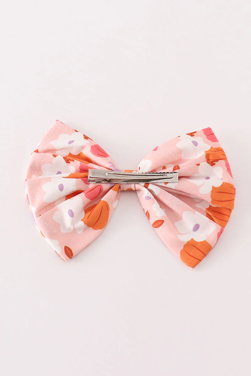Pumpkin floral print 1pc hair bow - Image 3