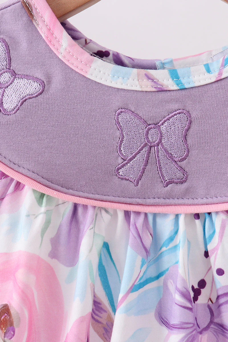Purple Bow Embroidered Floral Bubble - Image 4