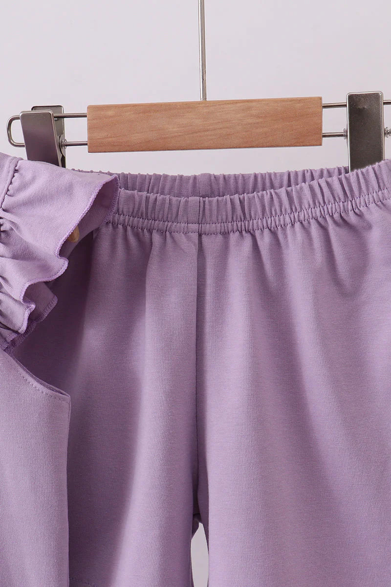 Purple bunny applique ruffle shorts set - Image 2
