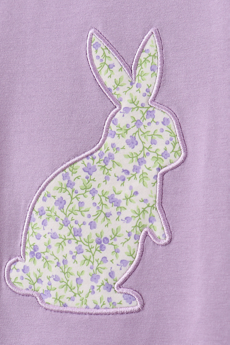 Purple bunny applique ruffle shorts set - Image 3