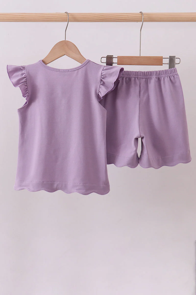 Purple bunny applique ruffle shorts set - Image 5