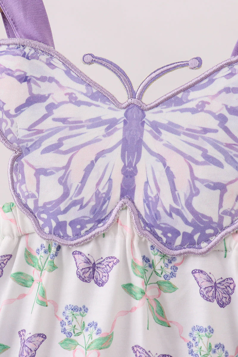 Purple Butterfly Applique Ruffle Bubble - Image 4