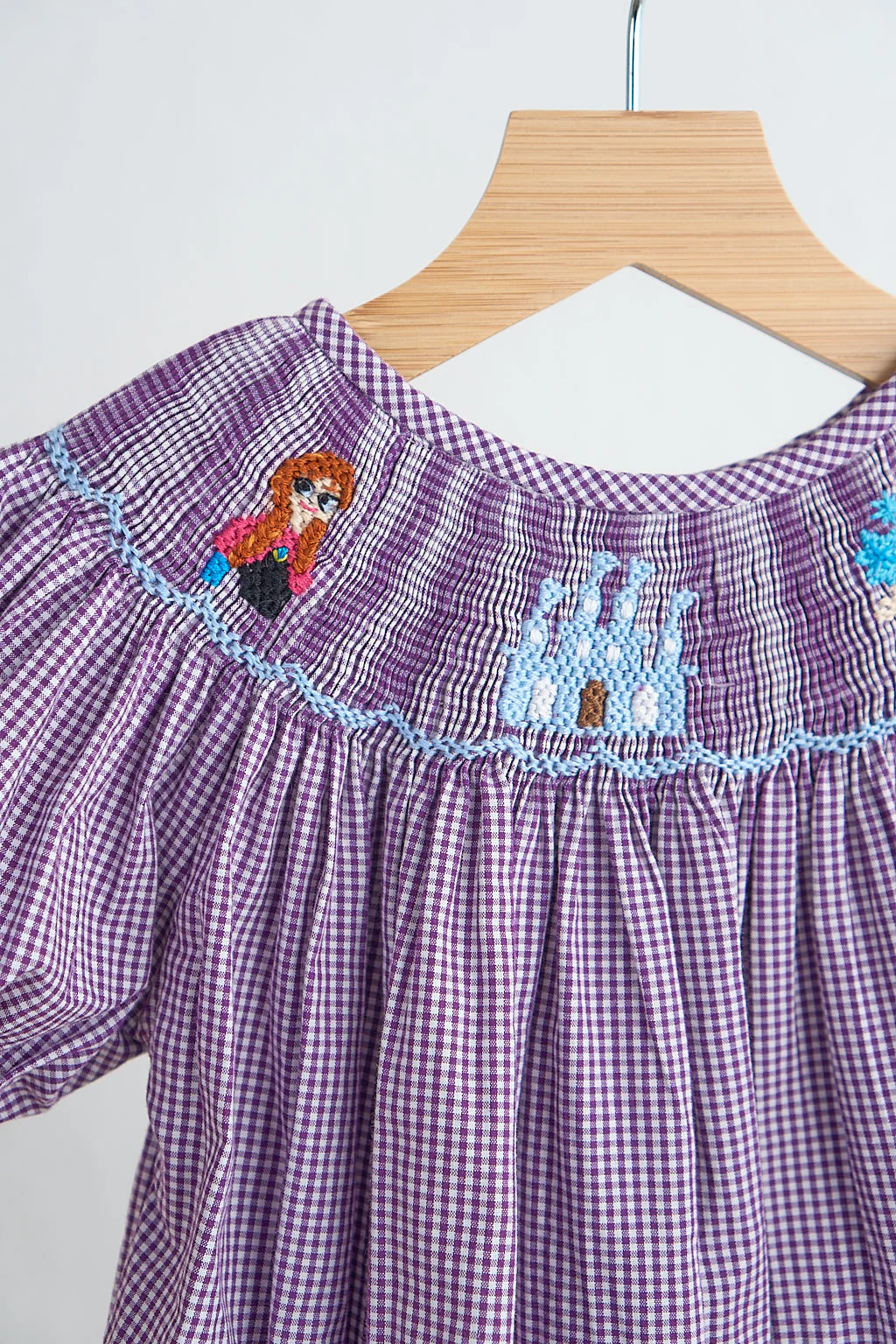 Purple castle hand smocked gingham girl romper - Image 3