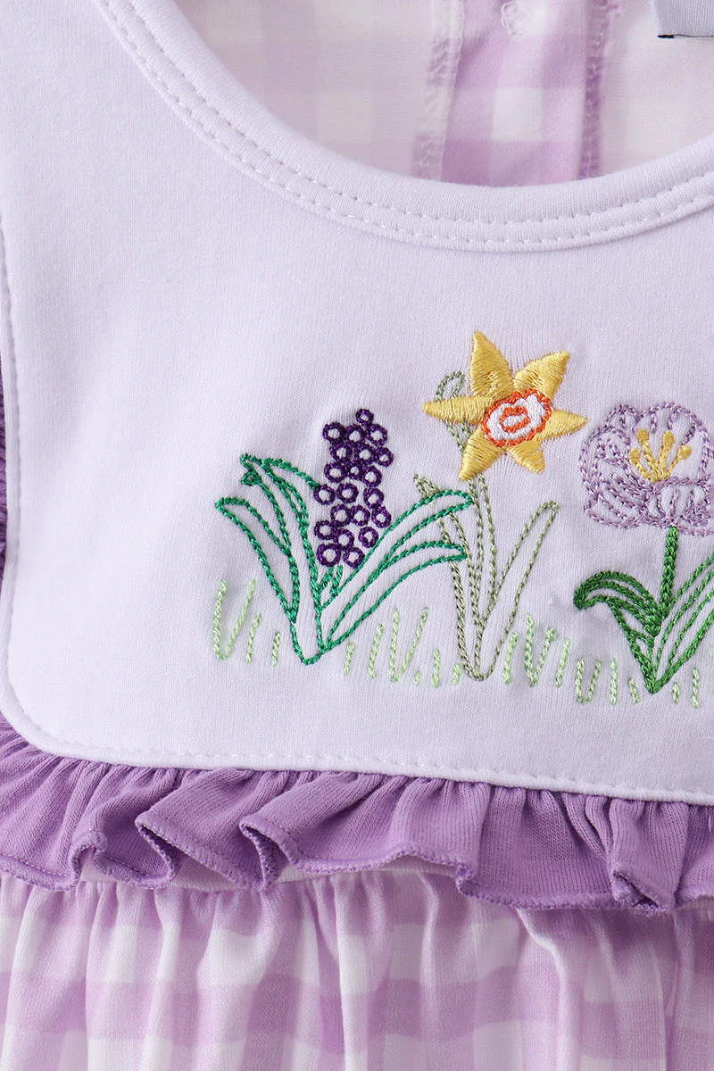 Purple floral embroidery gingham bloomer set - Image 2