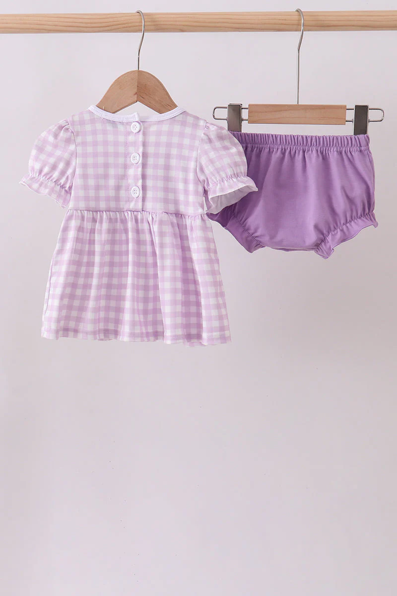 Purple floral embroidery gingham bloomer set - Image 5