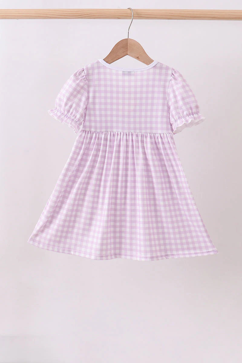 Purple floral embroidery gingham ruffle dress - Image 4