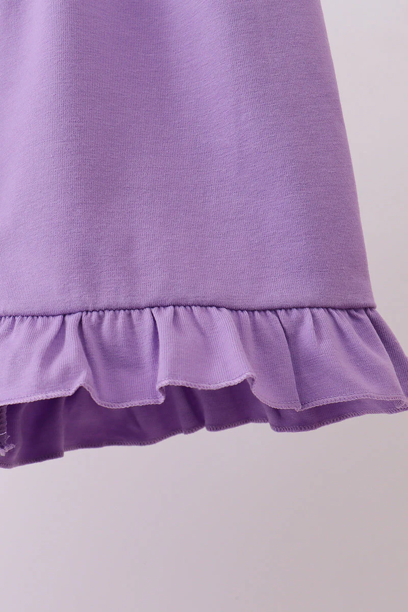 Purple floral embroidery gingham ruffle shorts set - Image 3