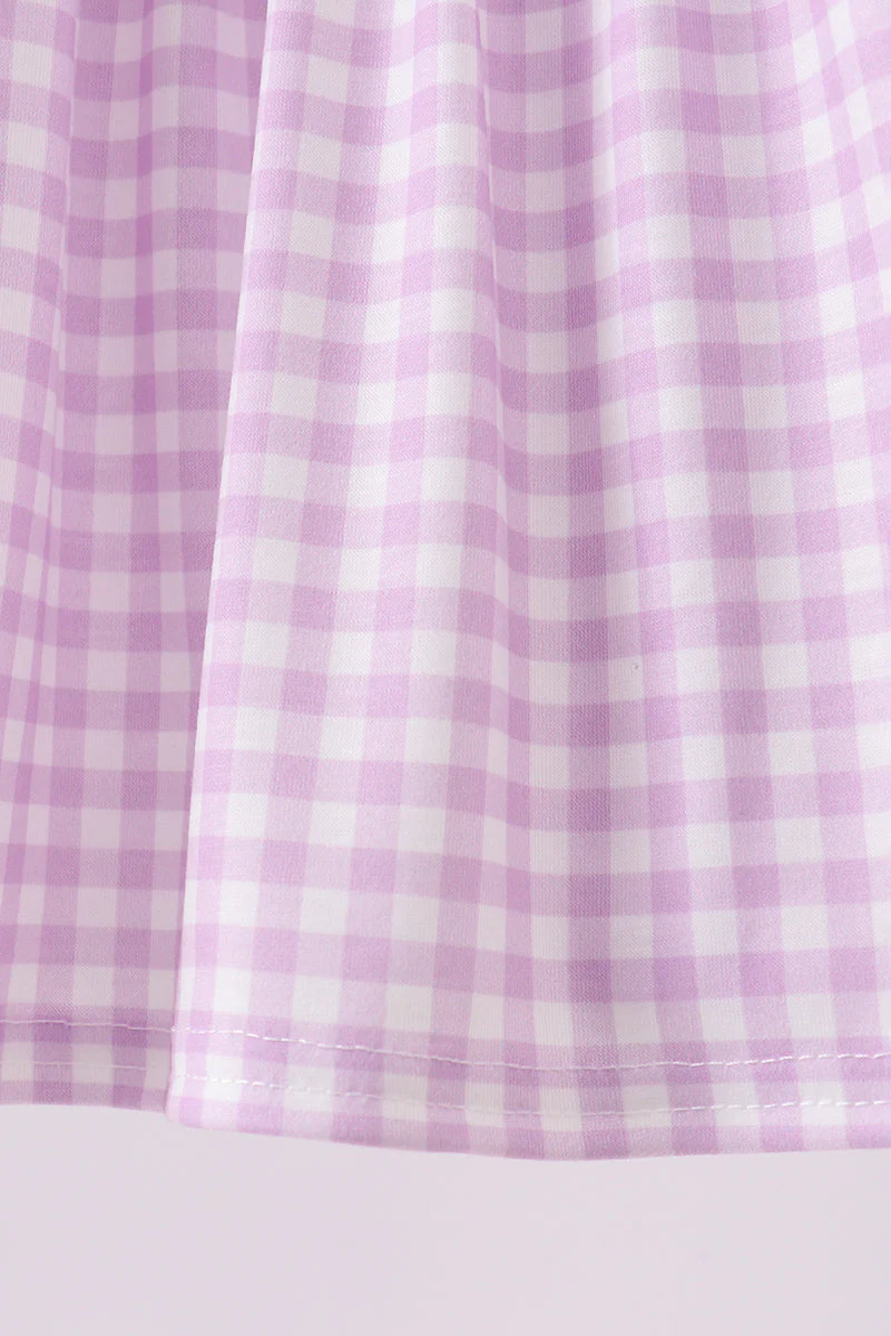 Purple floral embroidery gingham ruffle shorts set - Image 4