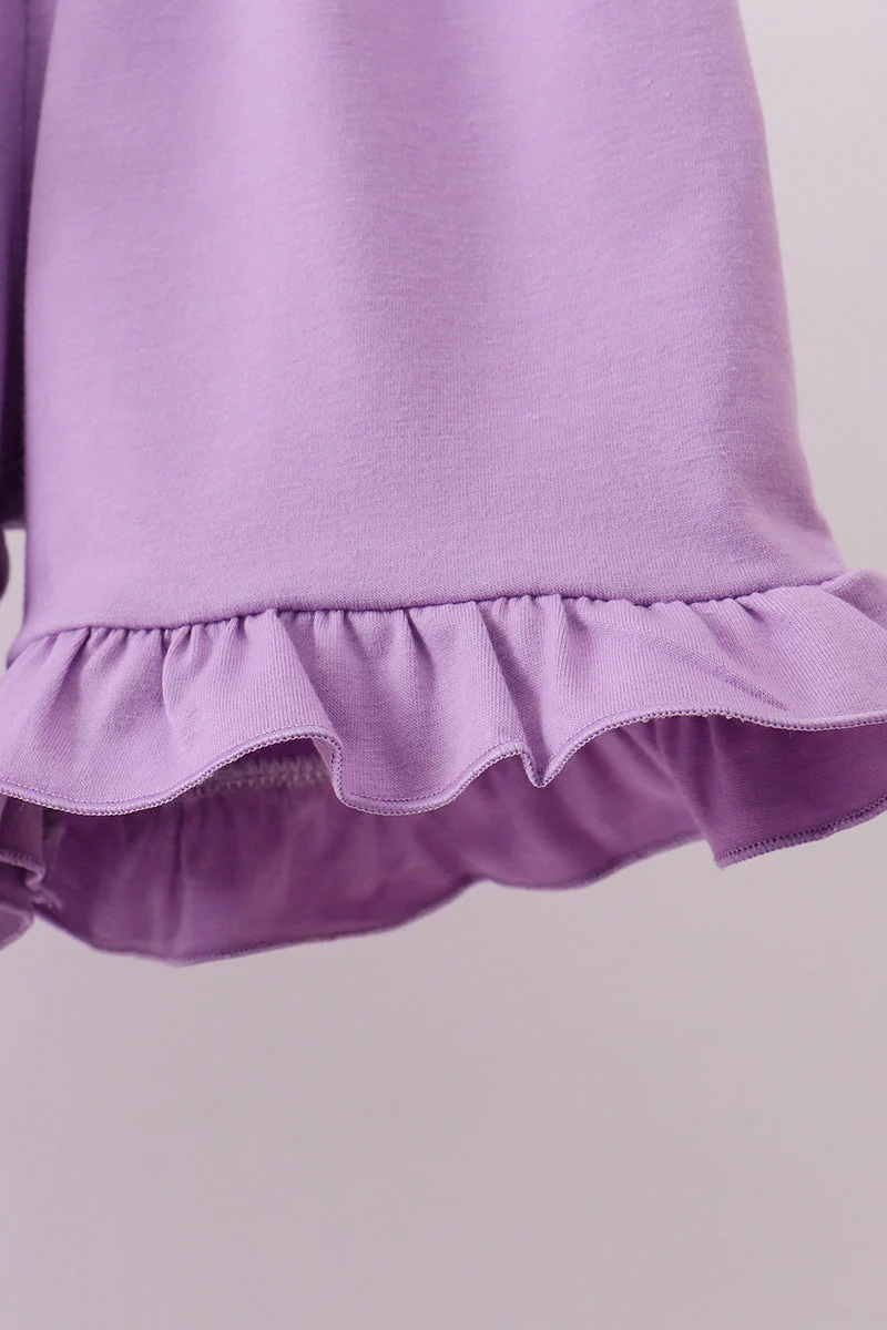 Purple floral embroidery gingham ruffle shorts set - Image 3