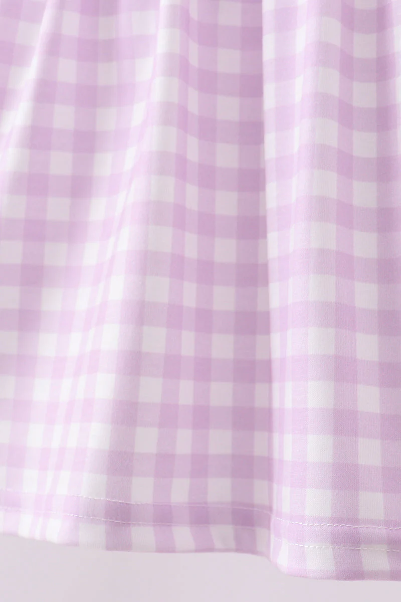 Purple floral embroidery gingham ruffle shorts set - Image 4
