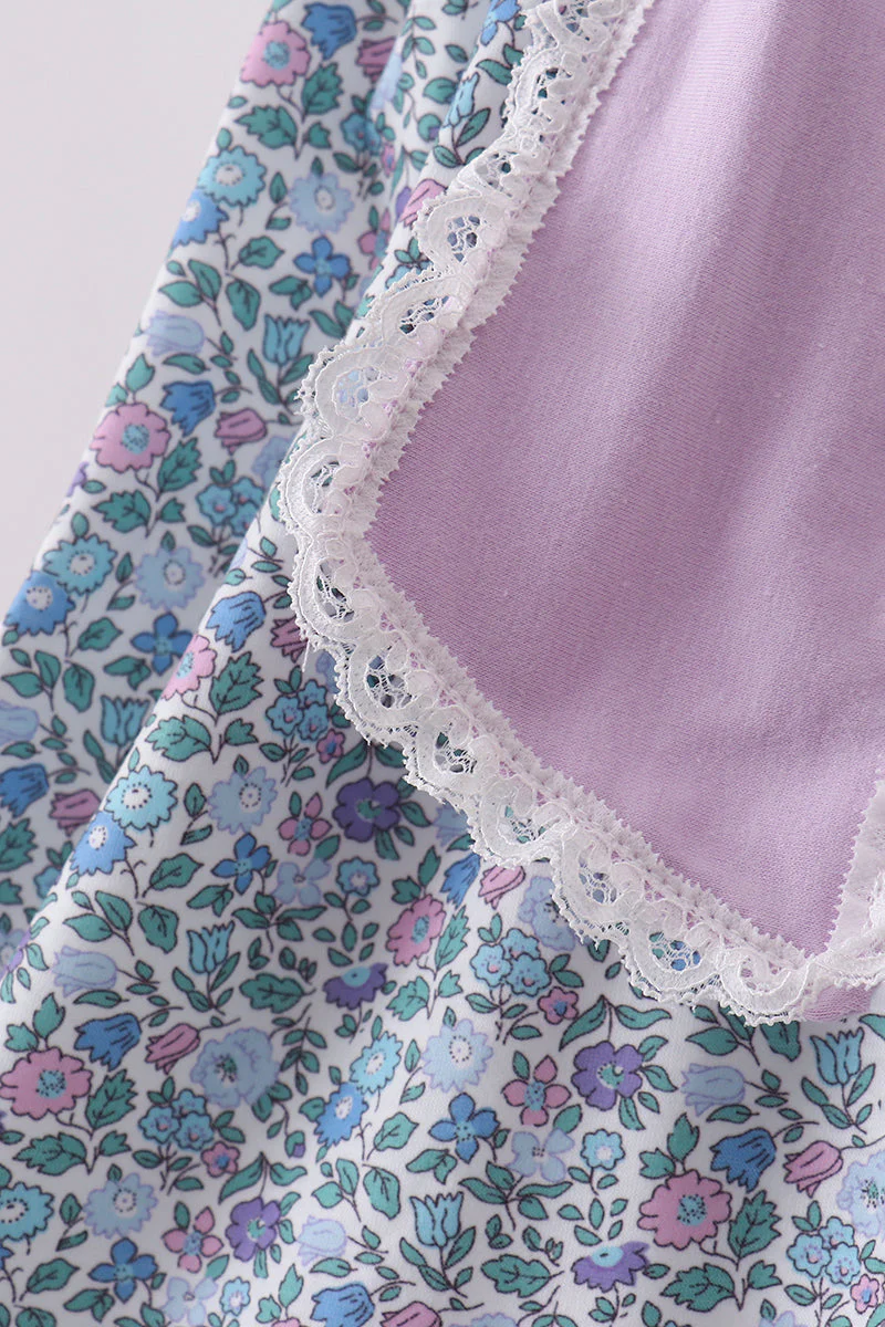 Purple floral print bow ruffle dress - Image 3