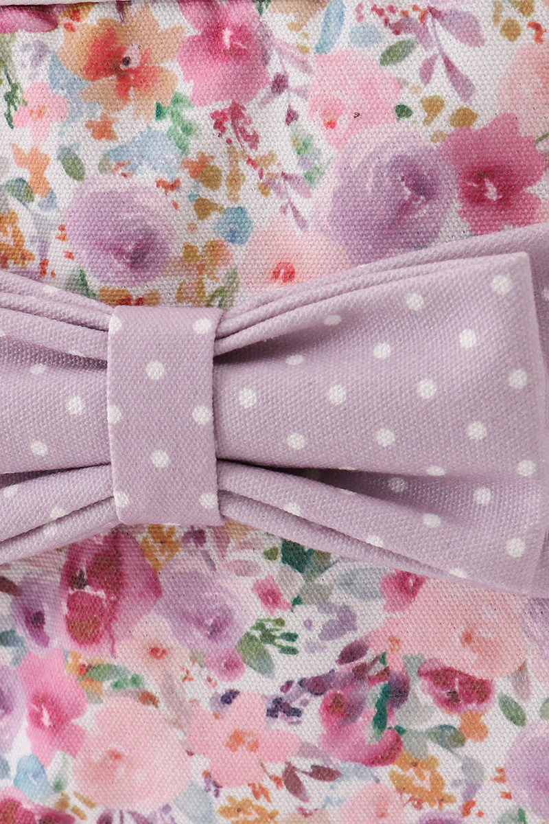 Purple floral print canvas bow lunch bag - Image 2