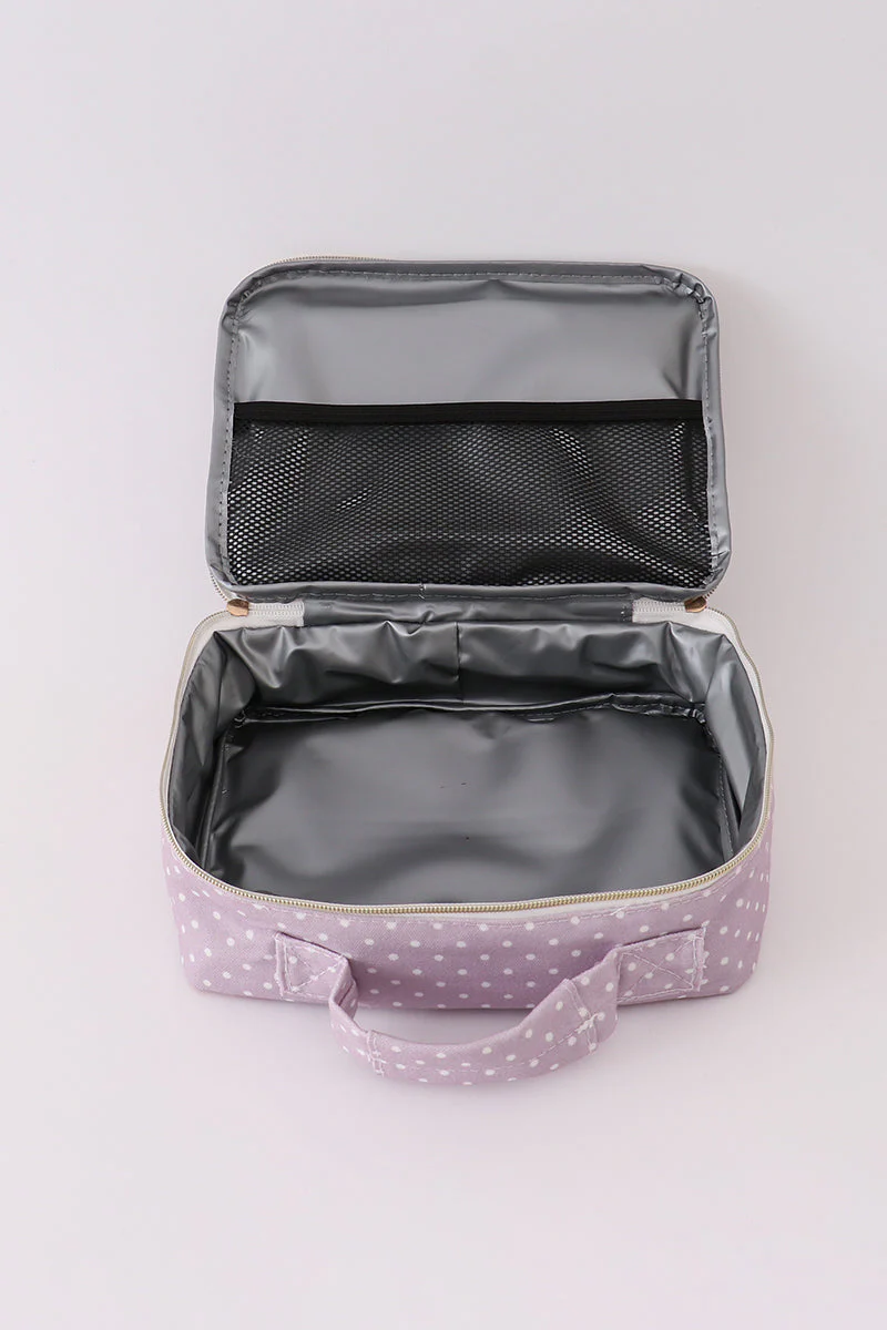Purple floral print canvas bow lunch bag - Image 6