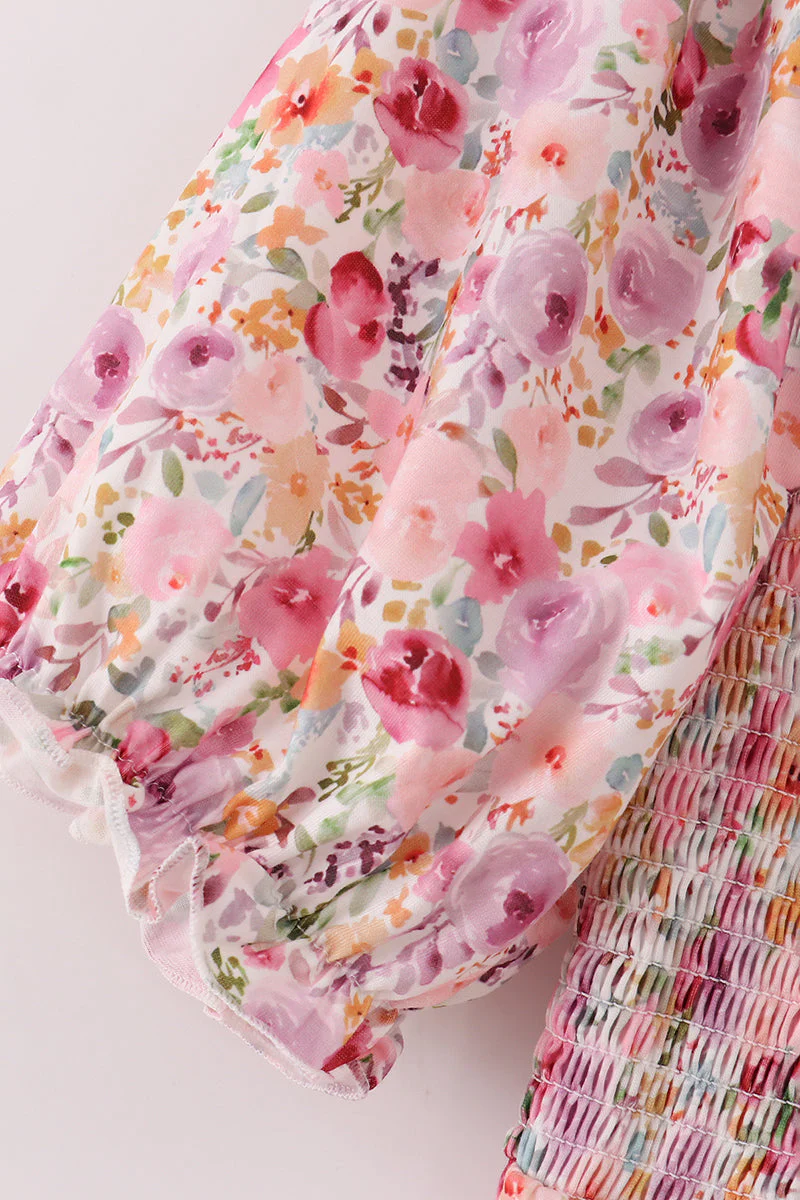 Purple floral print ruffle mom&me dress - Image 4
