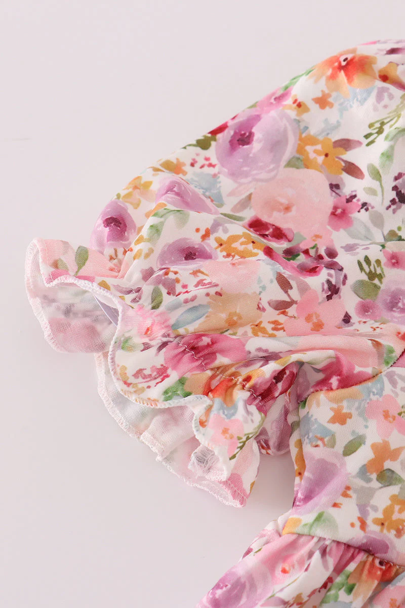 Purple floral print ruffle mom&me dress - Image 6