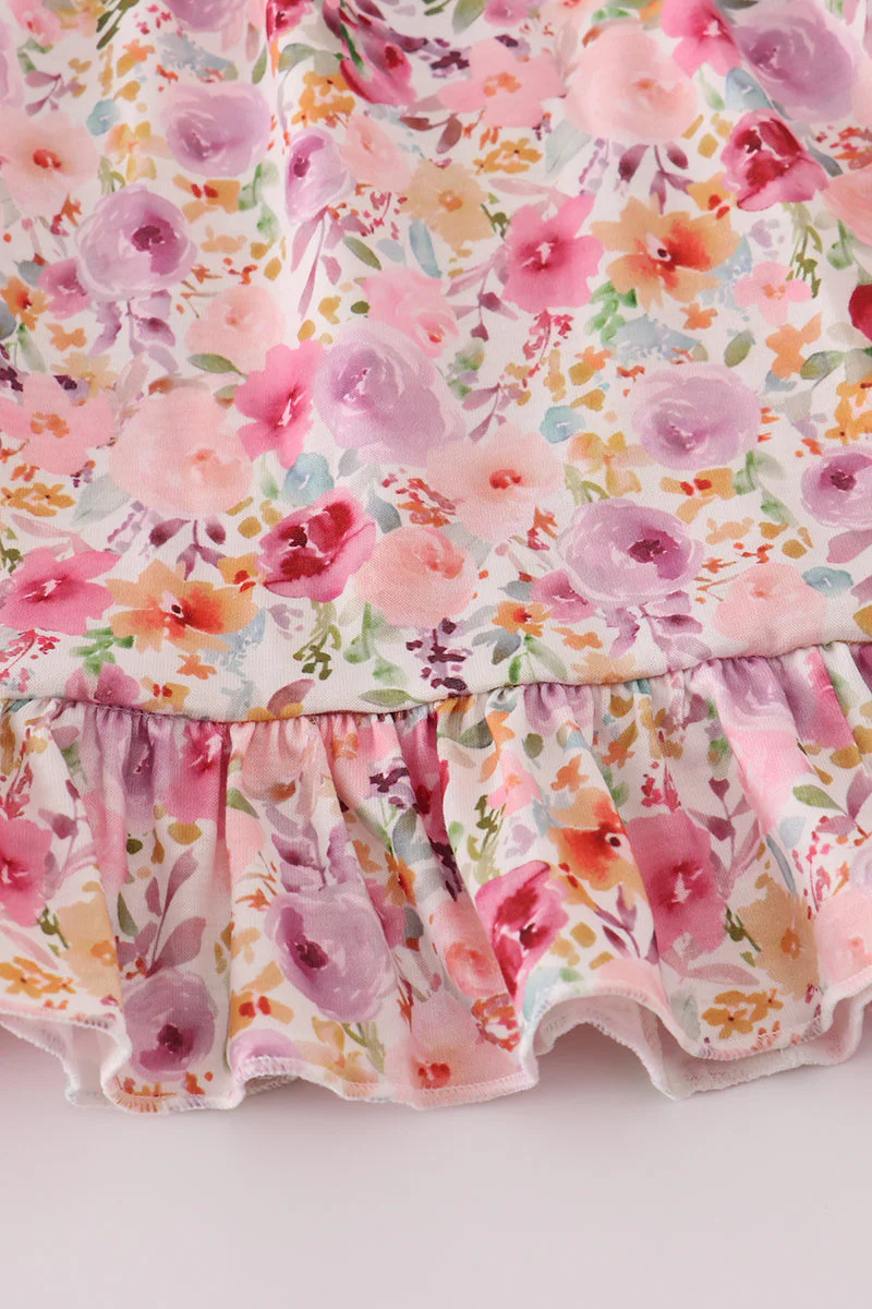 Purple floral print ruffle mom&me dress - Image 7