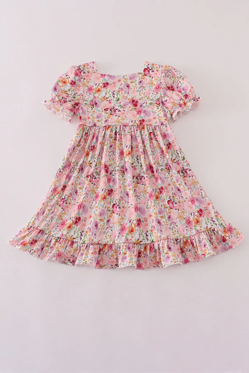 Purple floral print ruffle mom&me dress - Image 8
