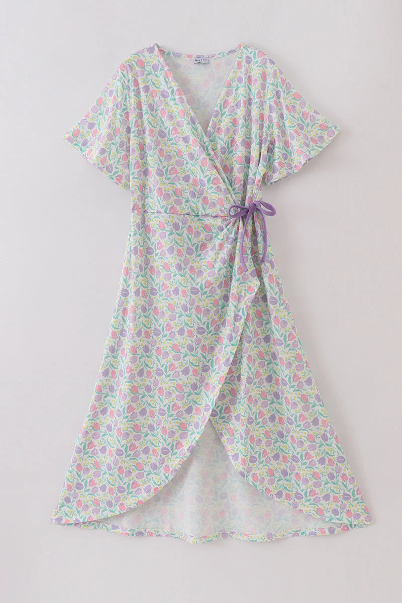 Purple floral print women dress