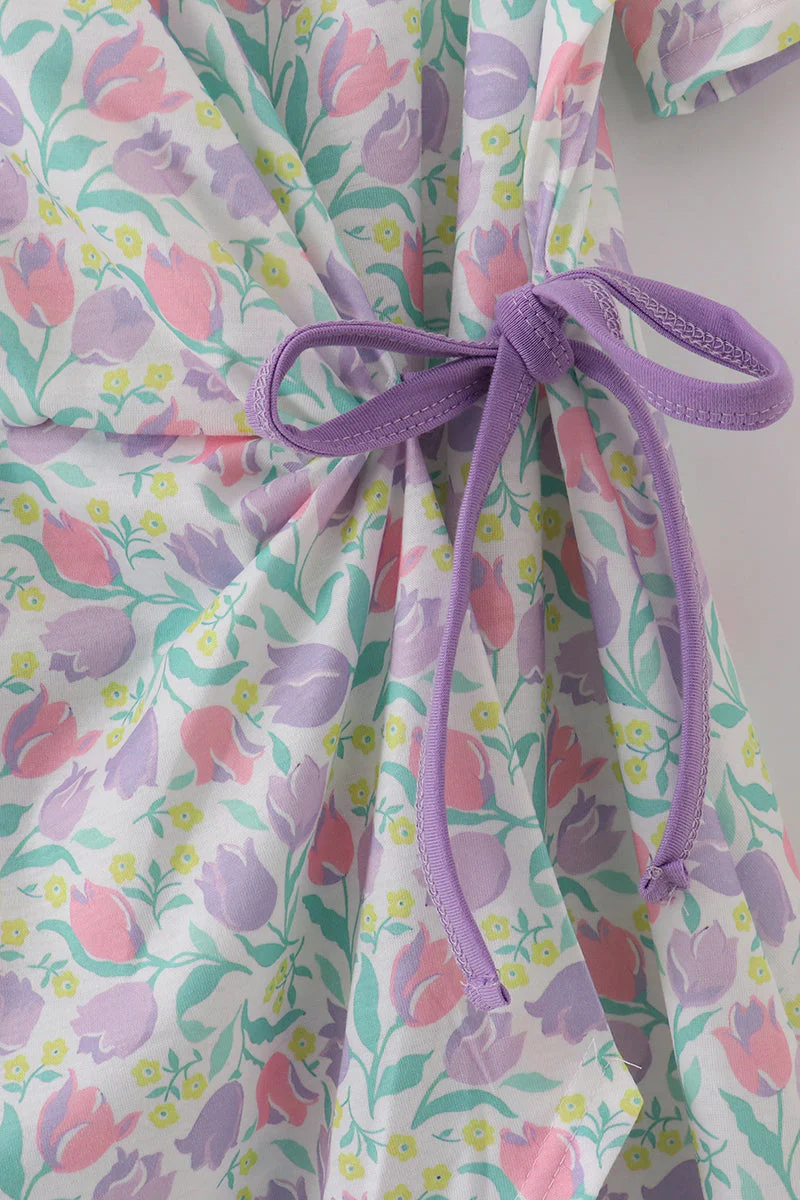 Purple floral print women dress - Image 3