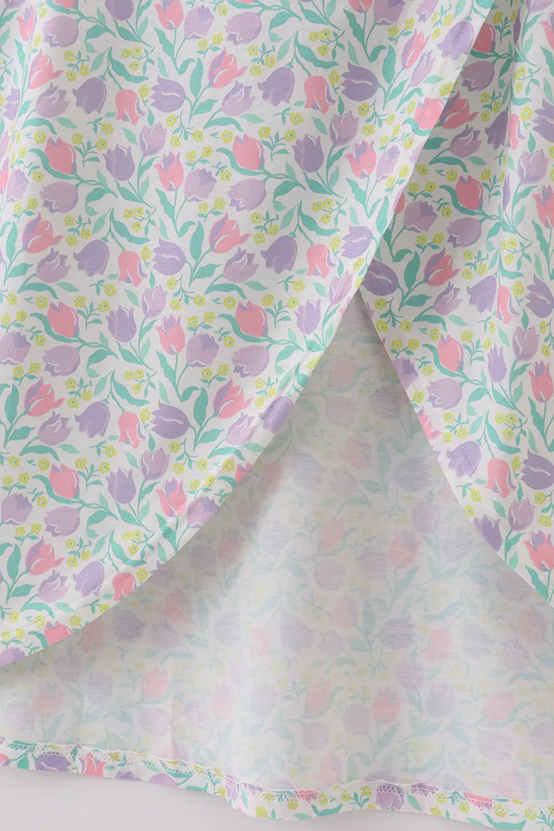 Purple floral print women dress - Image 4