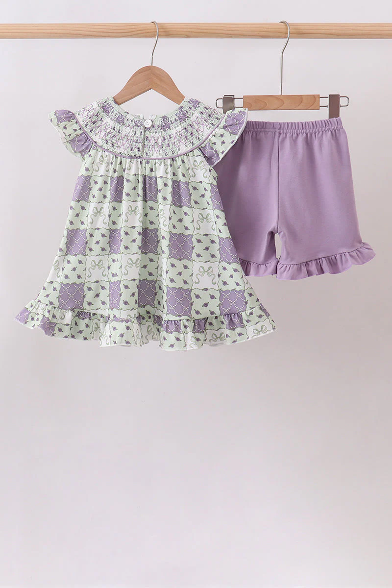 Purple Floral Smocked Bloomer Set - Image 5
