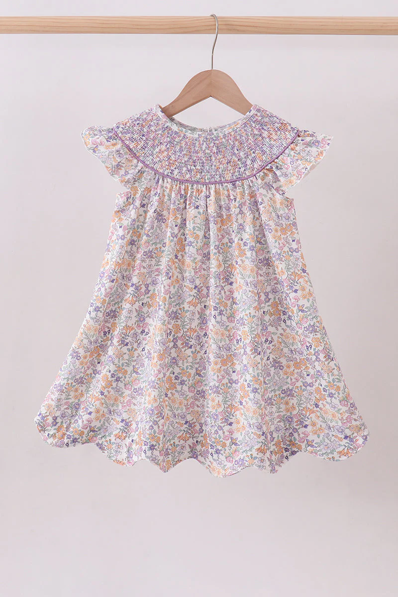 Purple Floral Smocked Dress