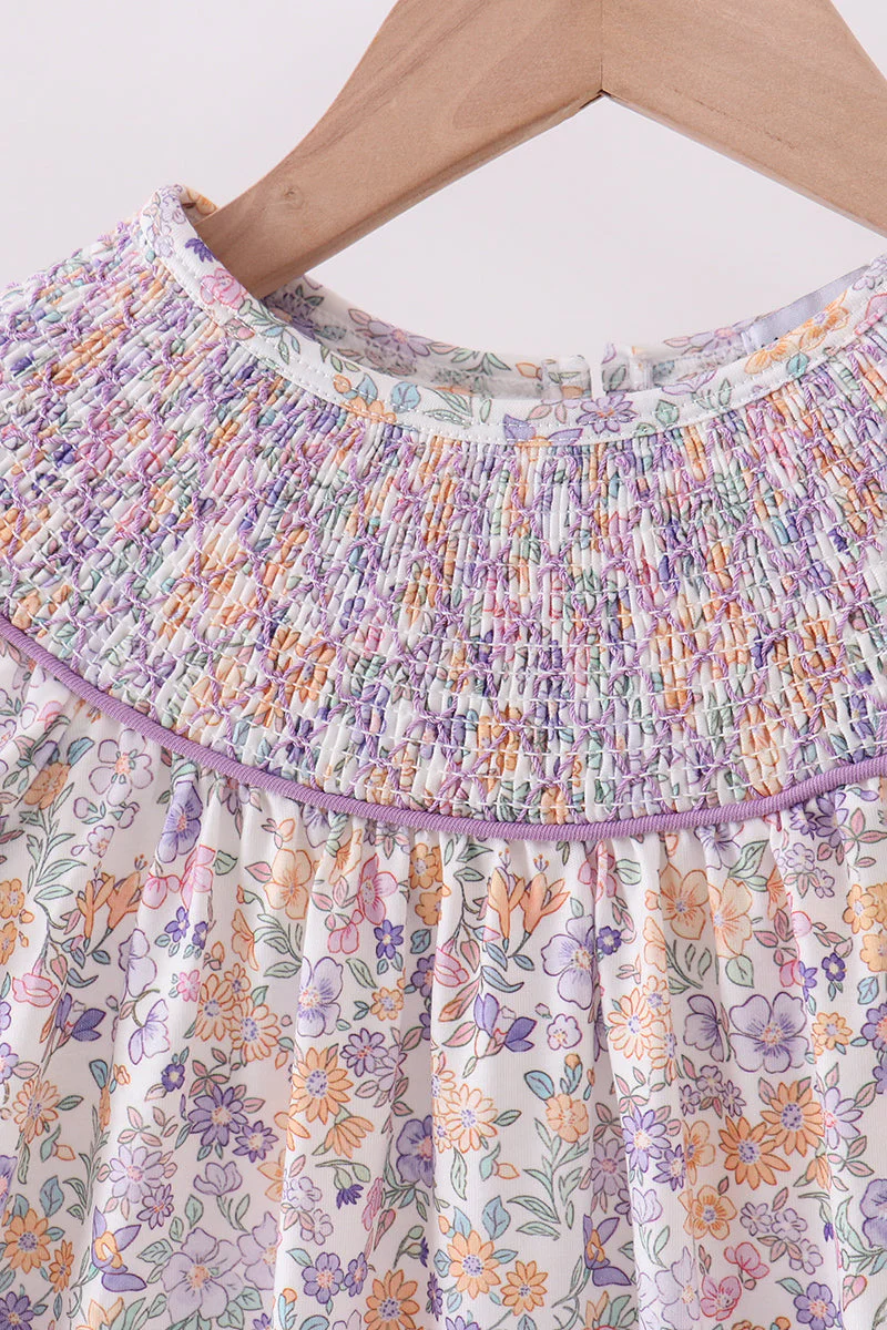 Purple Floral Smocked Dress - Image 2