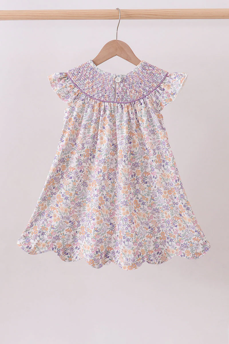 Purple Floral Smocked Dress - Image 5