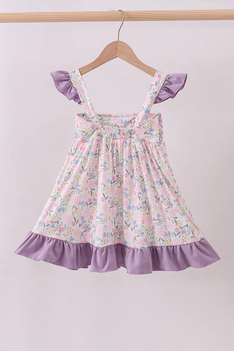Purple floral smocked ruffle dress - Image 5