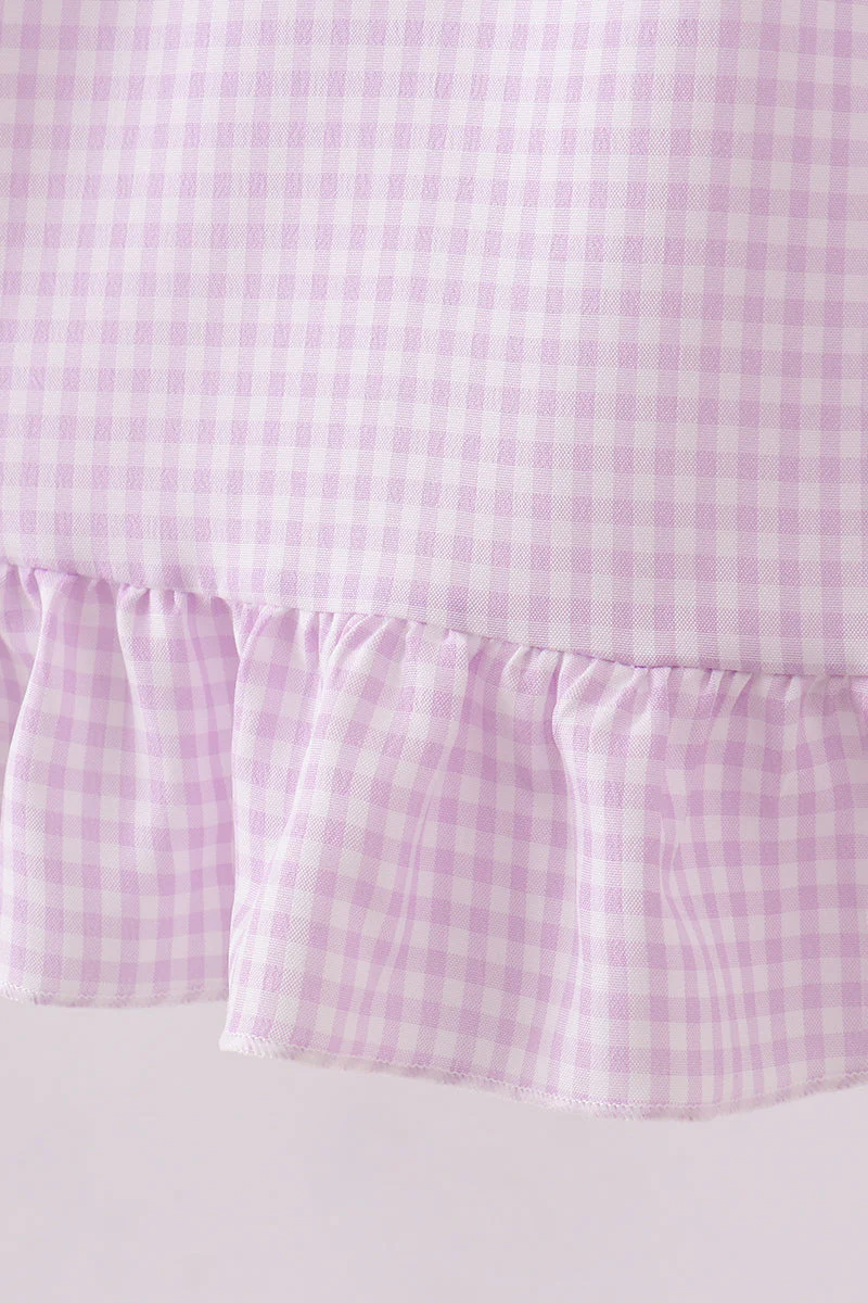 Purple Gingham Lace Ruffle Dress - Image 2