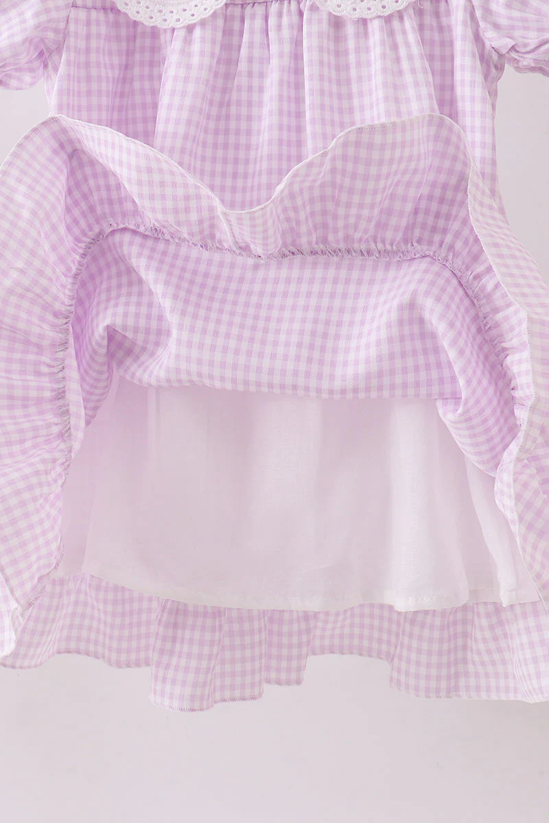Purple Gingham Lace Ruffle Dress - Image 4