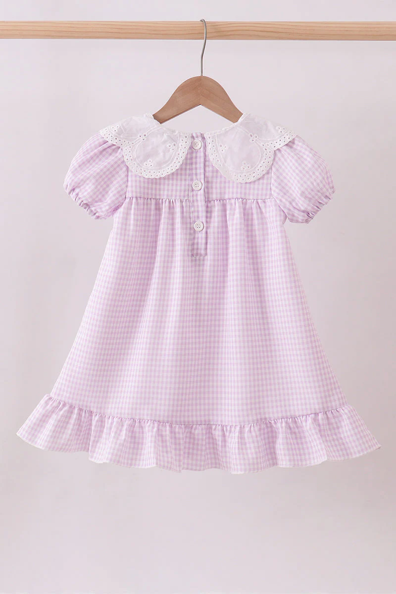 Purple Gingham Lace Ruffle Dress - Image 5