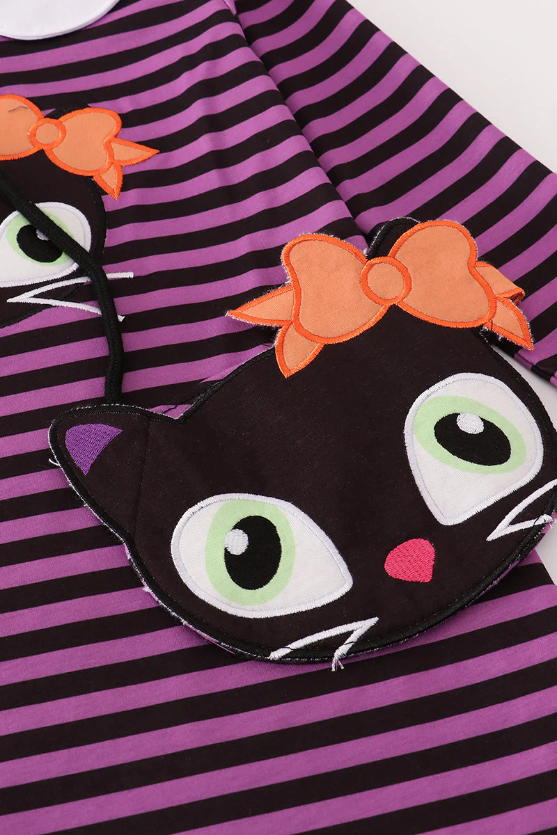 Purple halloween cat stripe dress 2pc set - Image 3