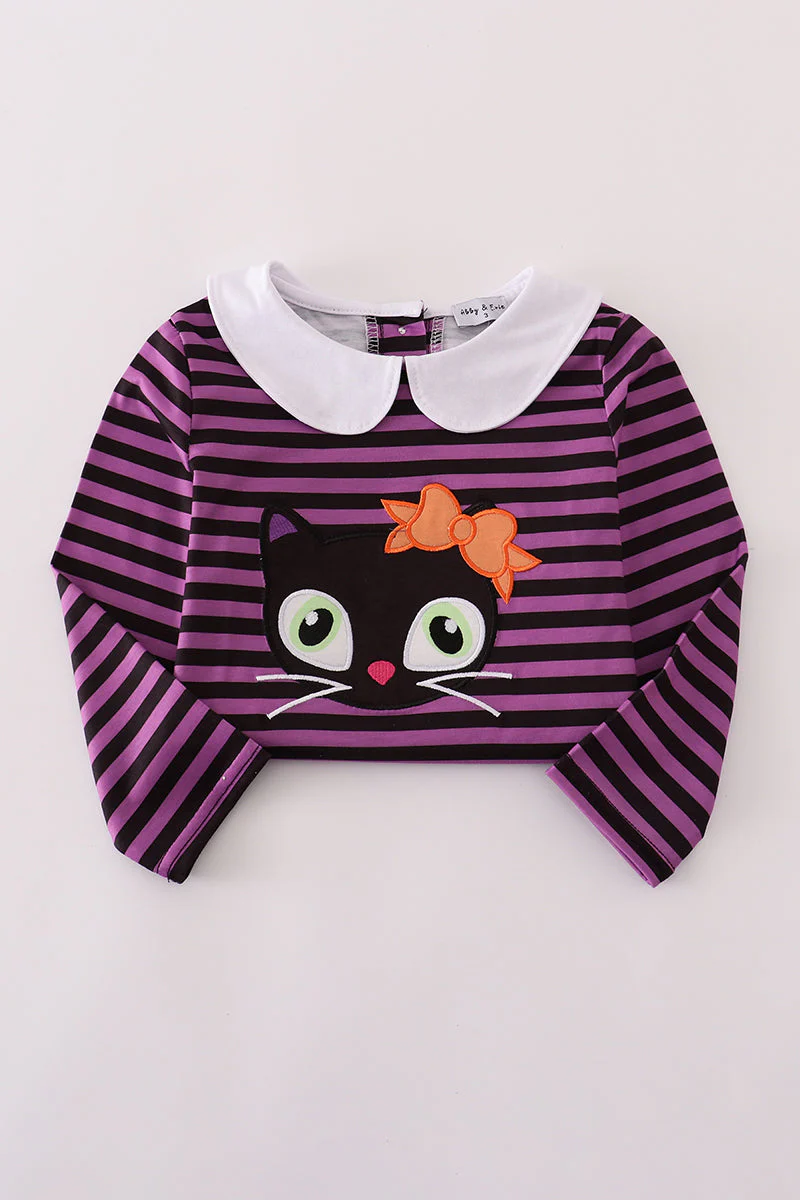 Purple halloween cat stripe dress 2pc set - Image 5