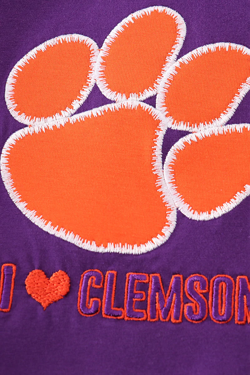 Purple I love clemson applique ruffle bubble - Image 4