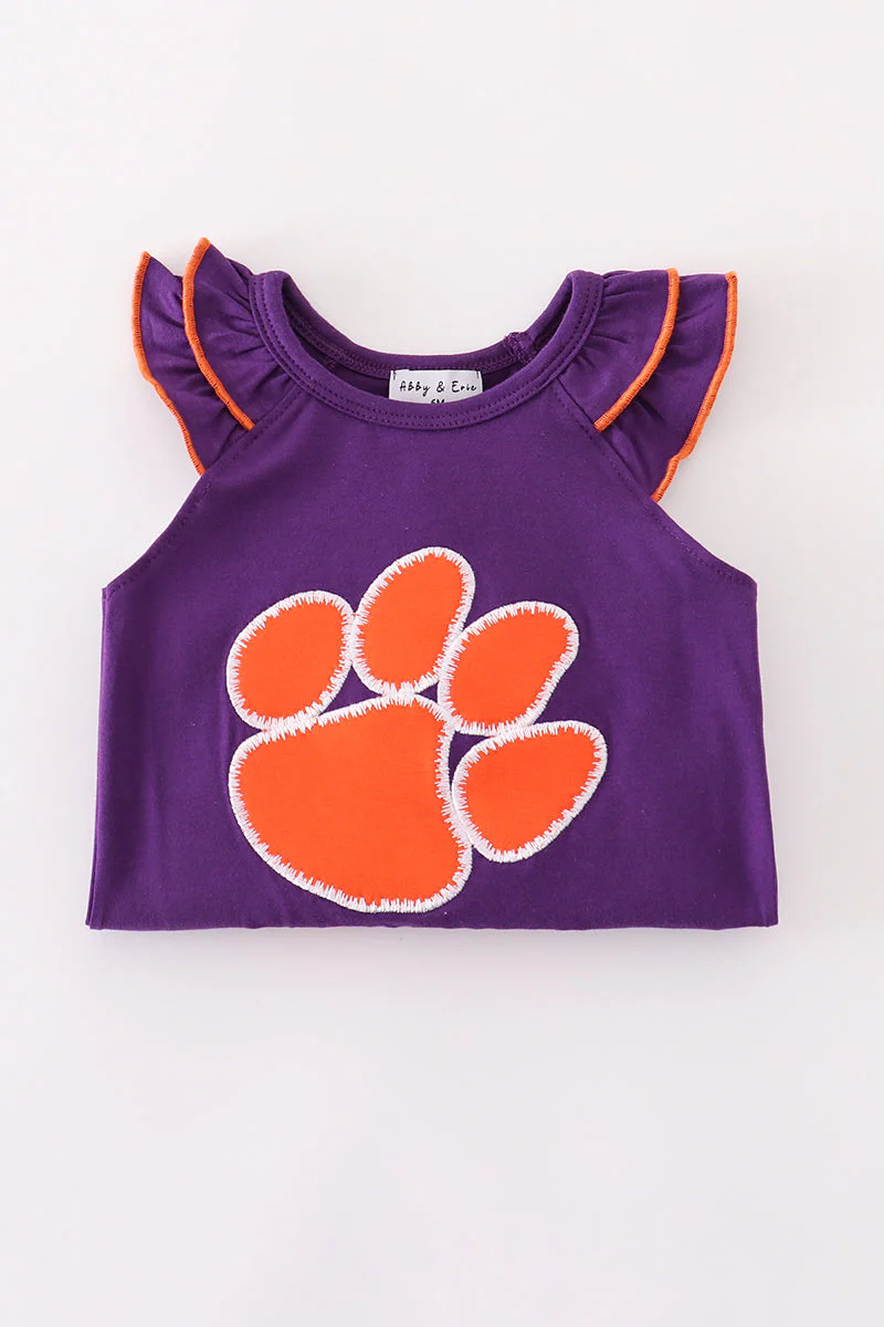 Purple I love clemson applique ruffle bubble - Image 5