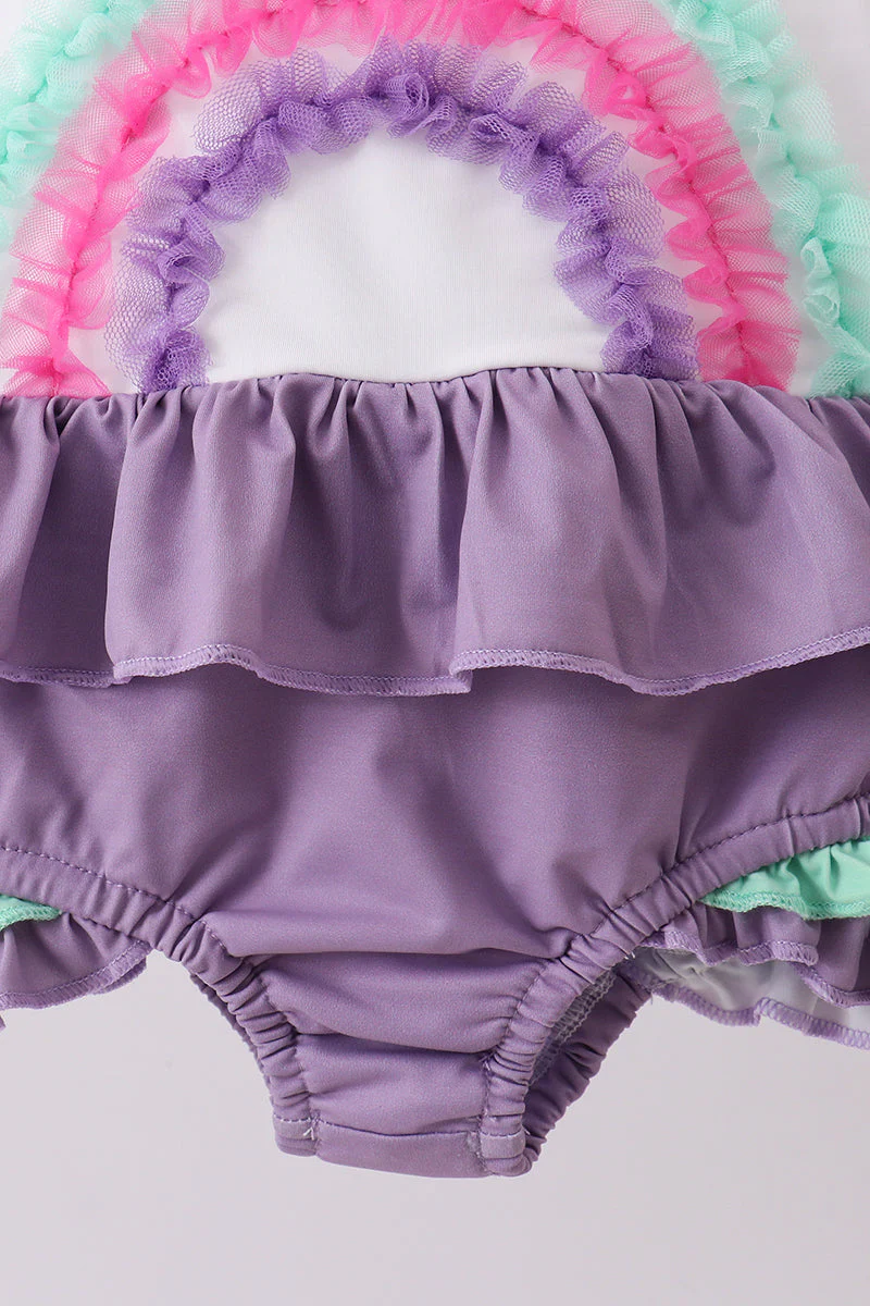 Purple lace rainbow ruffle one-piece swimsuit - Image 2