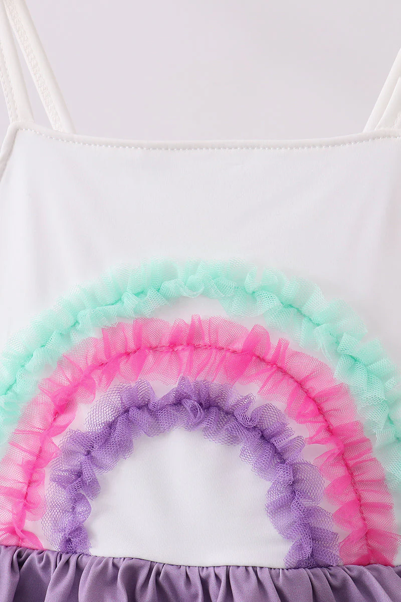 Purple lace rainbow ruffle one-piece swimsuit - Image 3