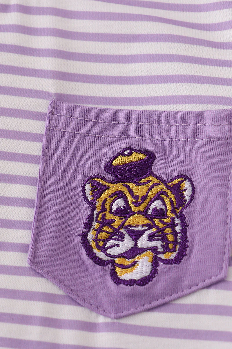 Purple LSU embroidery stripe top - Image 2