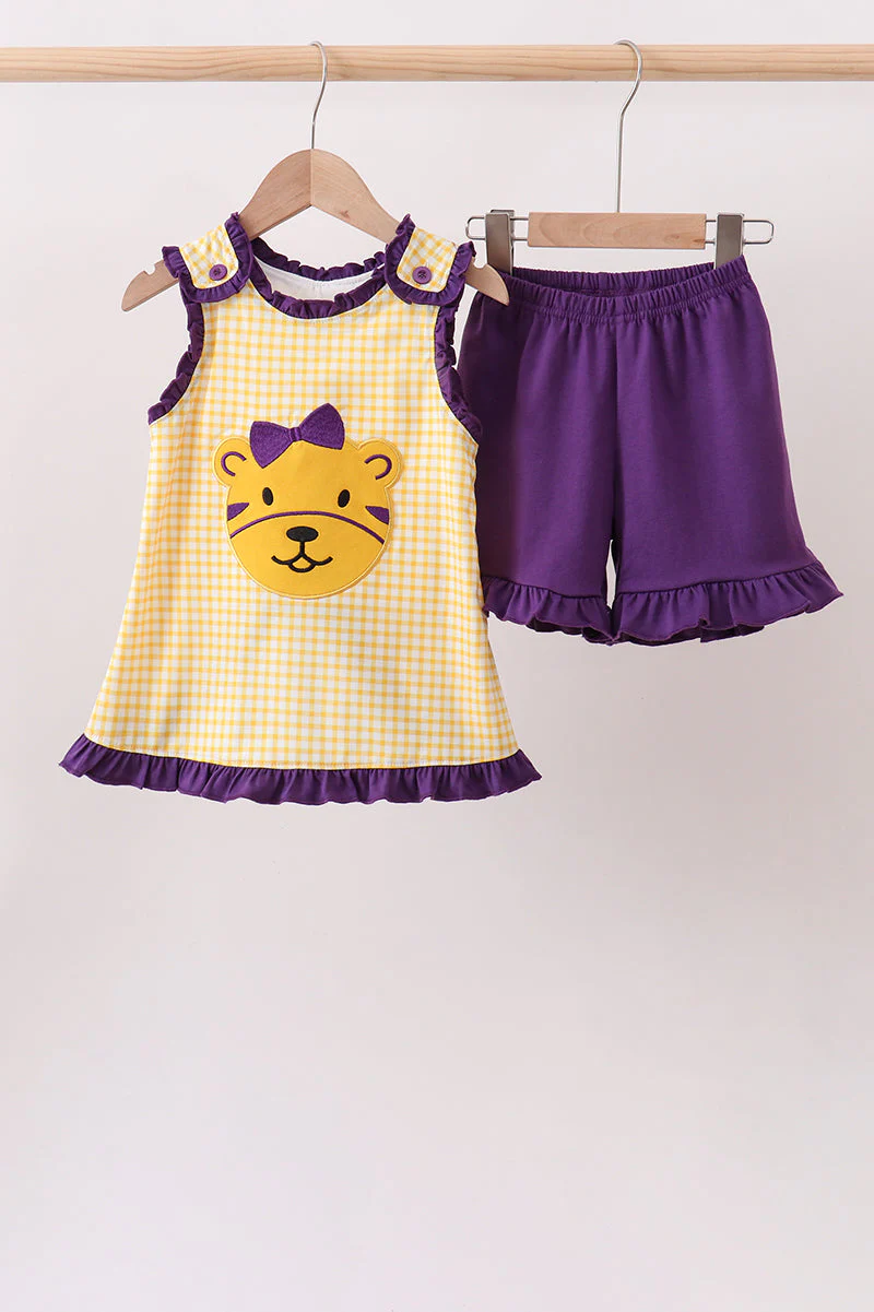 Purple LSU Tiger Applique Ruffle Set
