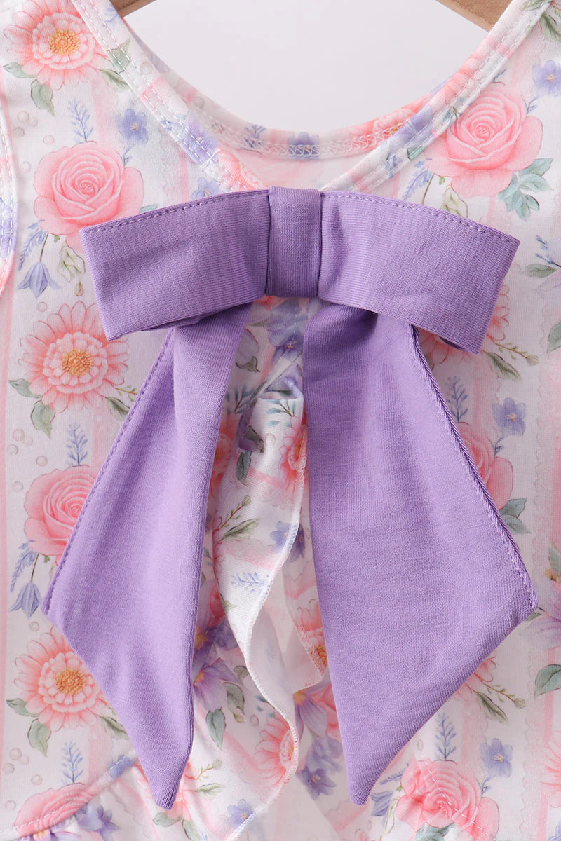 Purple rose bow smocked ruffle bloomer set - Image 6