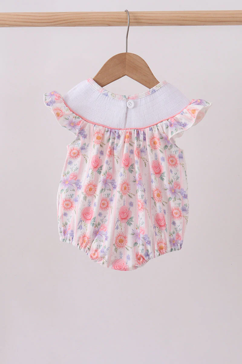 Purple rose bow smocked ruffle bubble - Image 4
