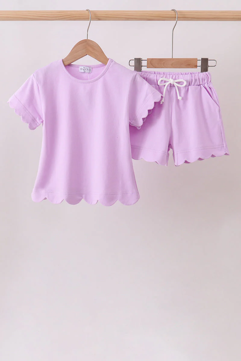 Purple Scalloped Shorts Set