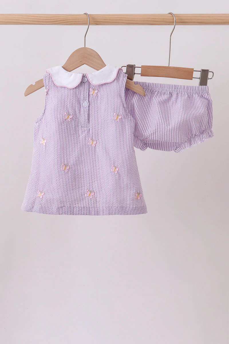 Purple seersucker butterfly embroidery bloomer set - Image 4