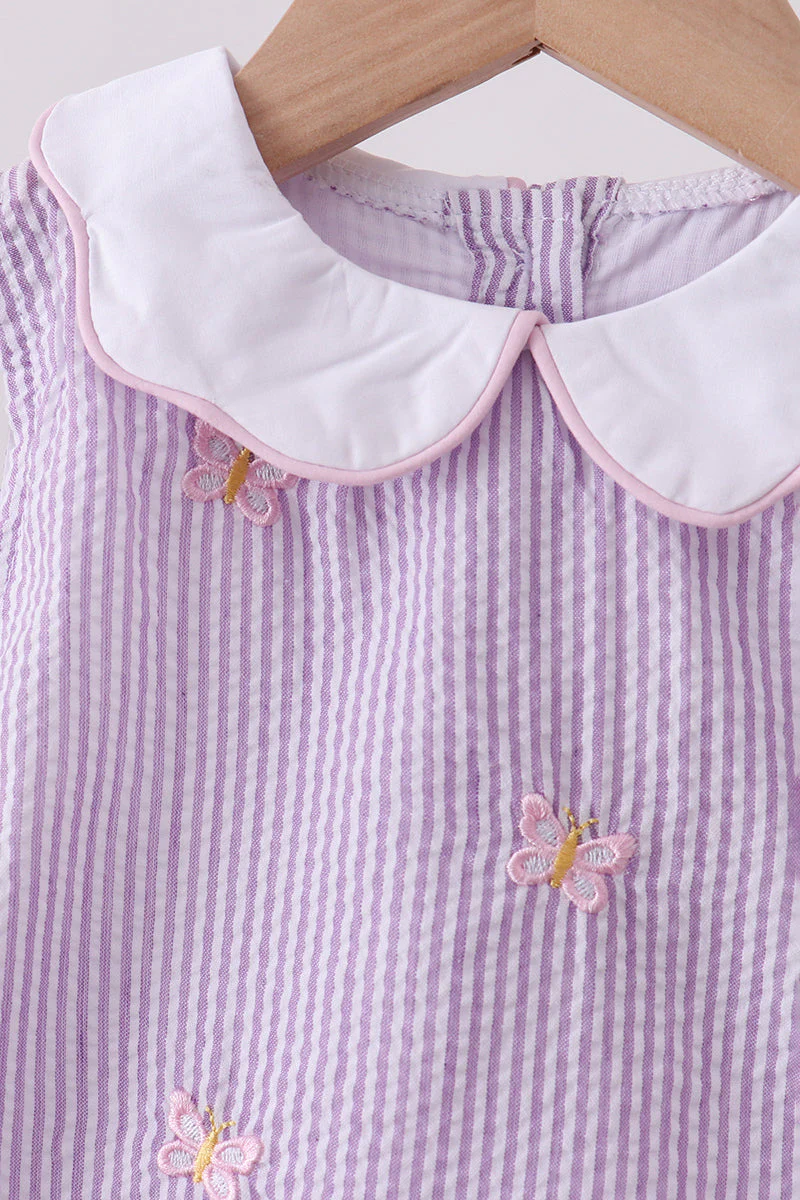 Purple seersucker butterfly embroidery bloomer set - Image 5