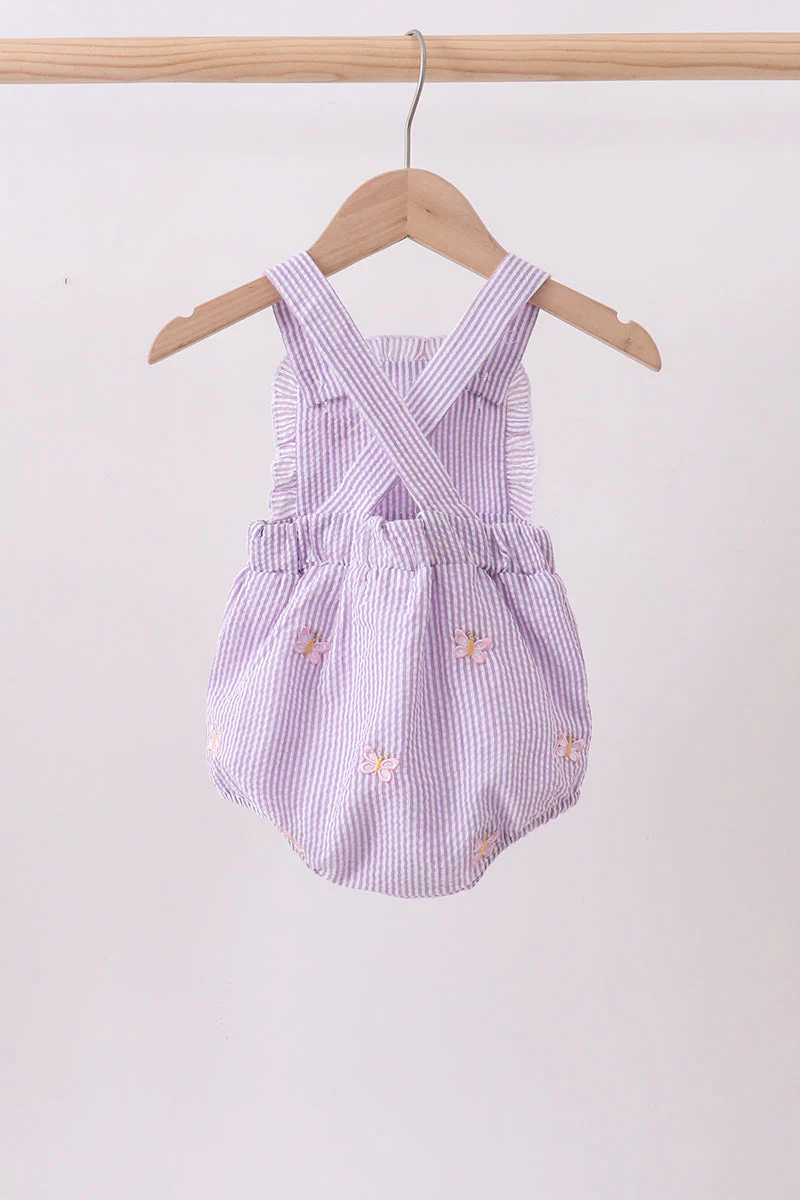 Purple seersucker butterfly embroidery ruffle bubble - Image 3