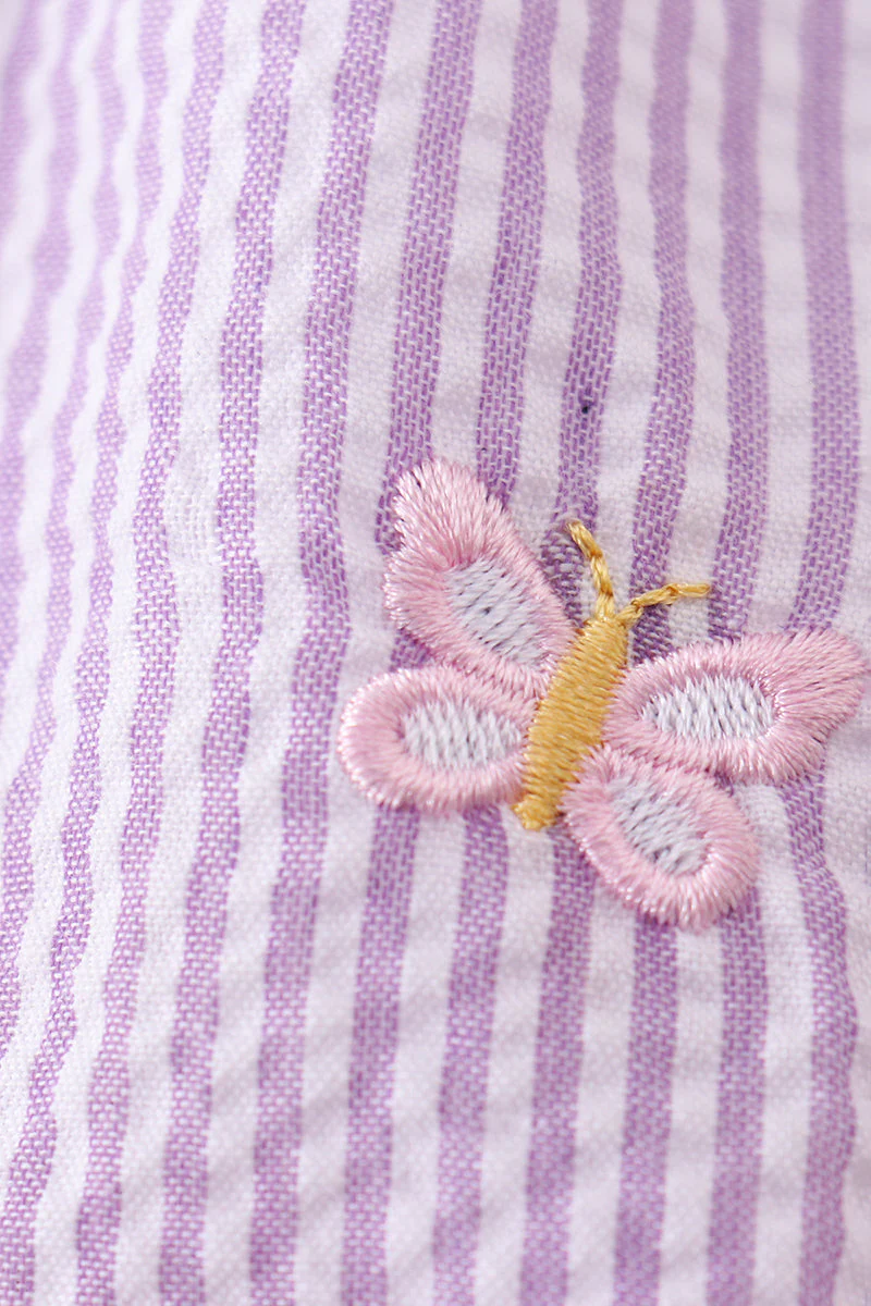 Purple seersucker butterfly embroidery ruffle bubble - Image 5