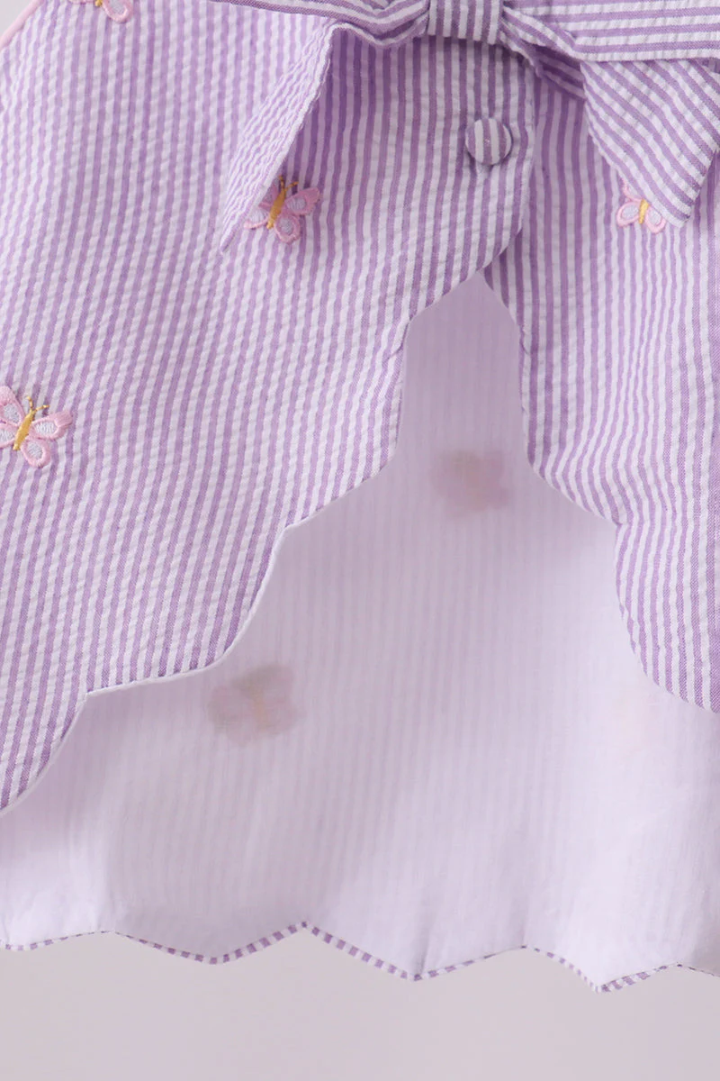 Purple seersucker butterfly embroidery shorts set - Image 5